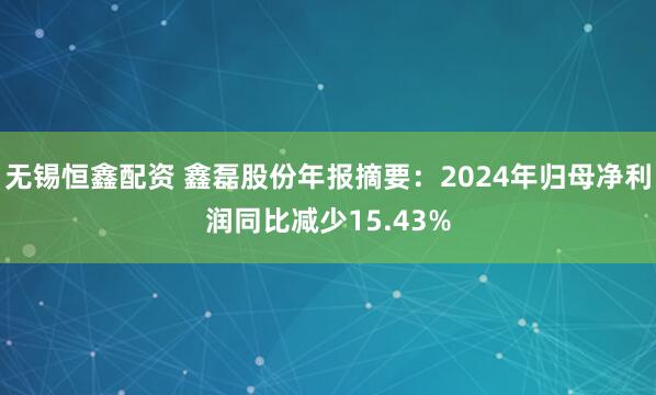 无锡恒鑫配资 鑫磊股份年报摘要：2024年归母净利润同比减少15.43%
