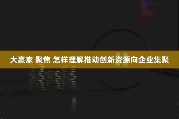 大赢家 聚焦 怎样理解推动创新资源向企业集聚